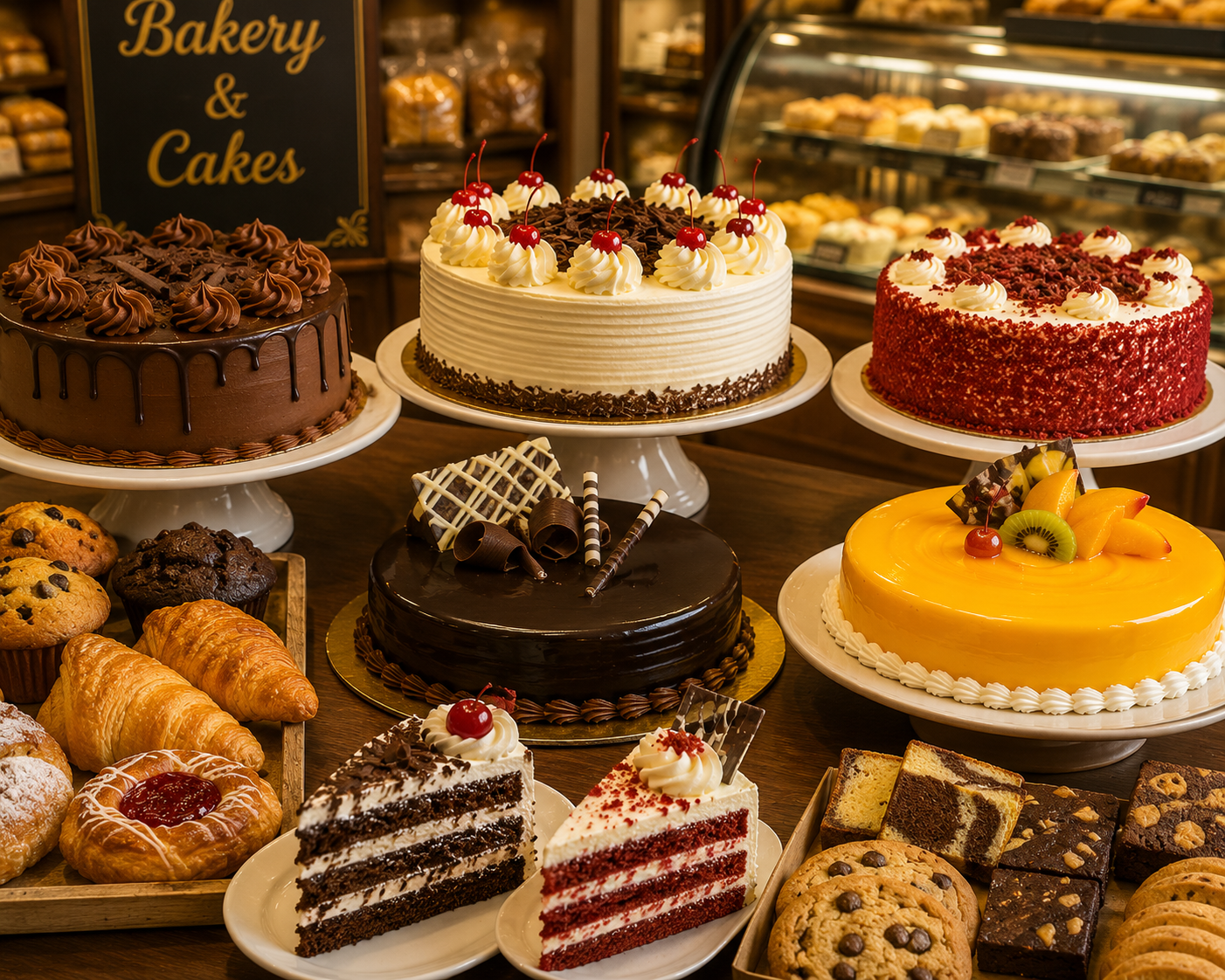 Fresh bakery items and cakes